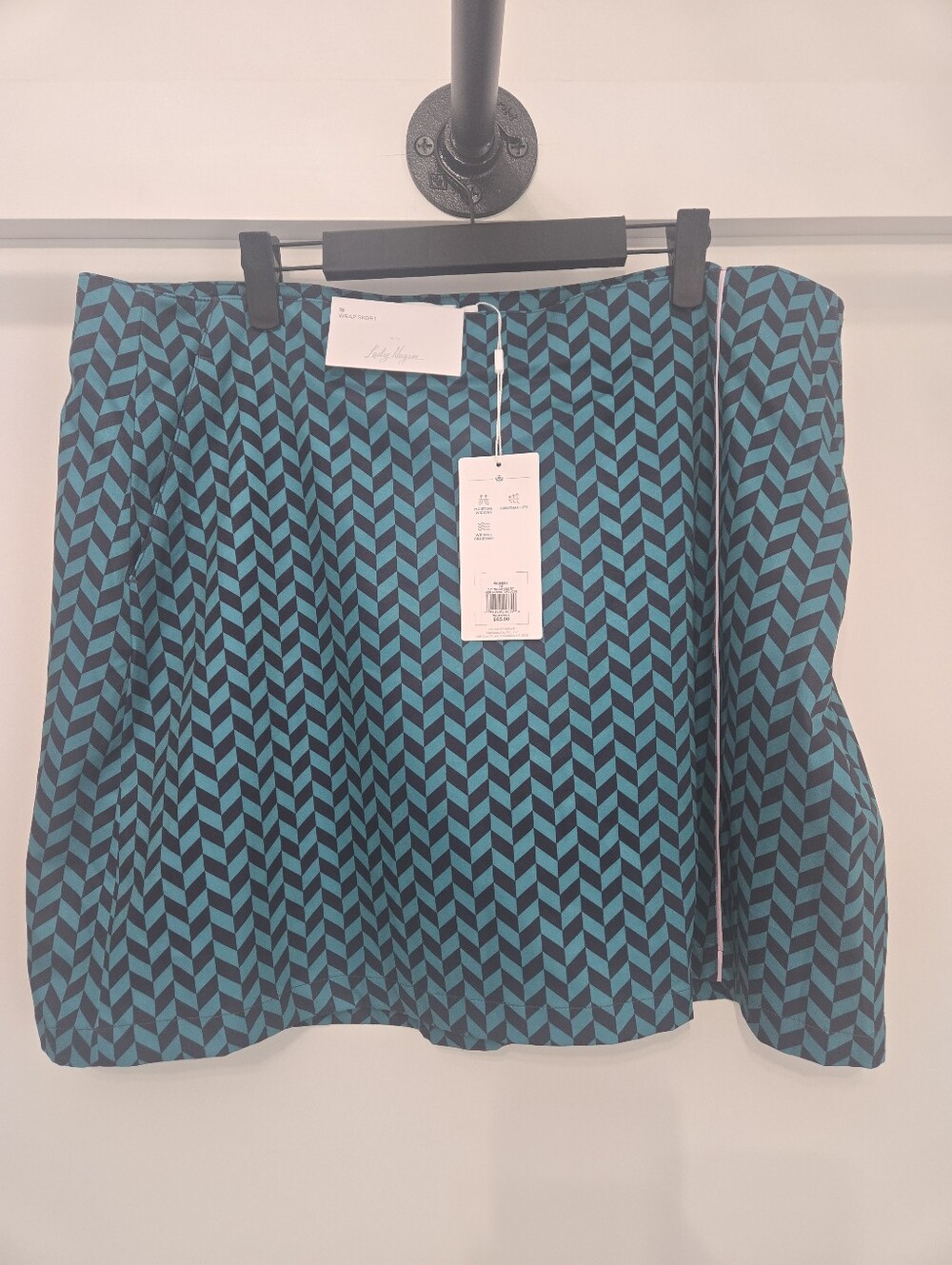 NWT Lady Hagen Wrap Golf Skort Skirt Turquoise - Blue Herringbone Print Size 16
